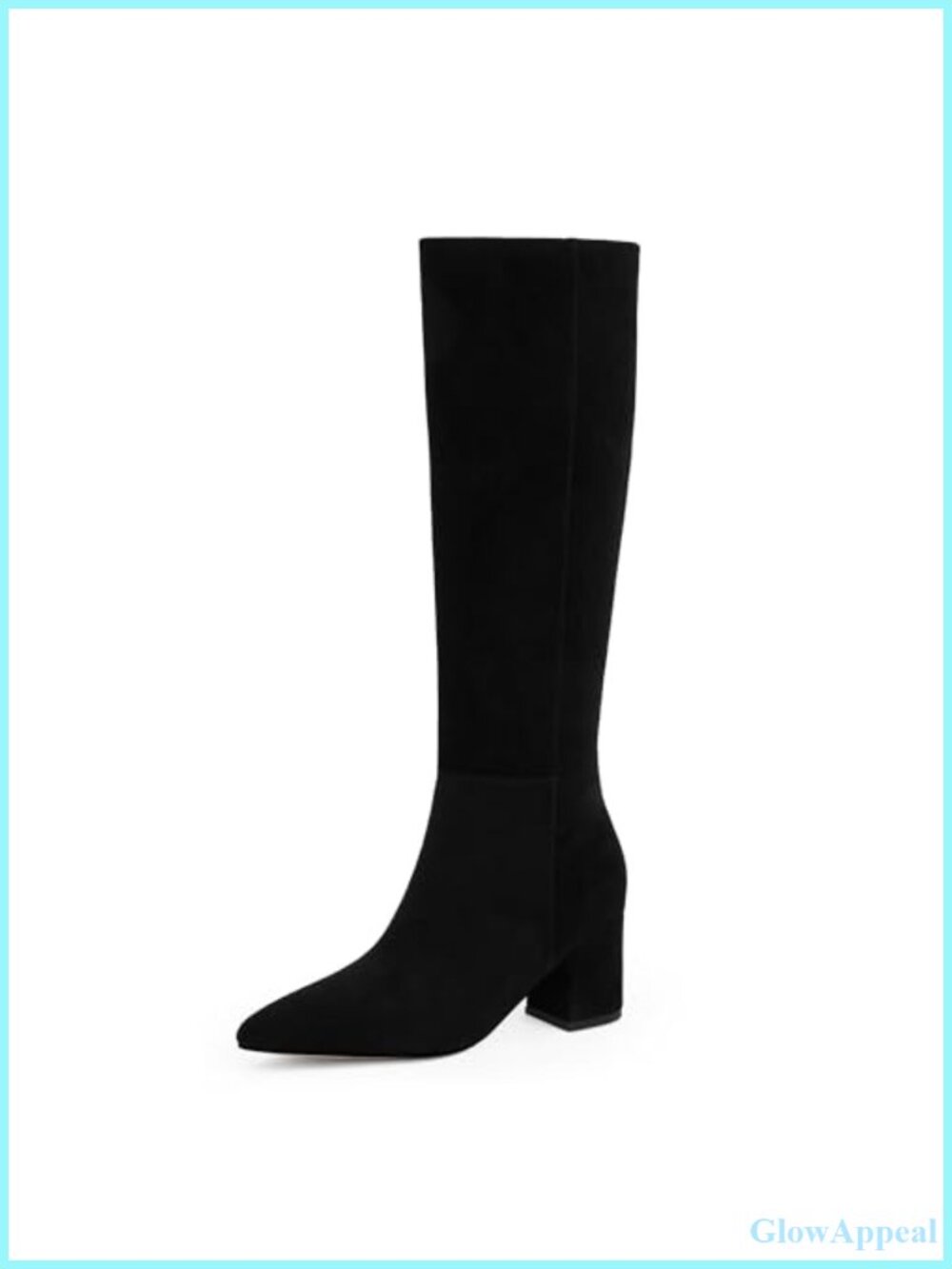 Womens Faux Suede Knee High Boots Chunky Heel Pointed Toe